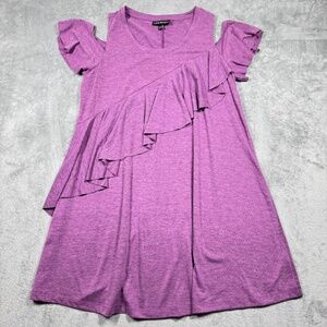 Ruffle Shift Cold Shoulder Dress Plus Sz‎ 14/16 Purple Knit Lane Bryant